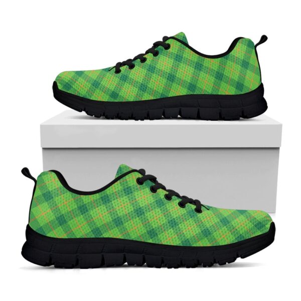 St Patrick’s Day Shoes, Saint Patrick’s Day Scottish Plaid Print Black Running Shoes, St Patrick’s Day Sneakers