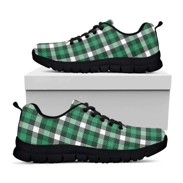 St Patrick’s Day Shoes, Saint Patrick’s Day Stewart Plaid Print Black Running Shoes, St Patrick’s Day Sneakers