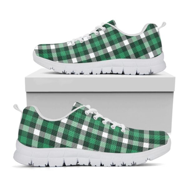 St Patrick’s Day Shoes, Saint Patrick’s Day Stewart Plaid Print White Running Shoes, St Patrick’s Day Sneakers