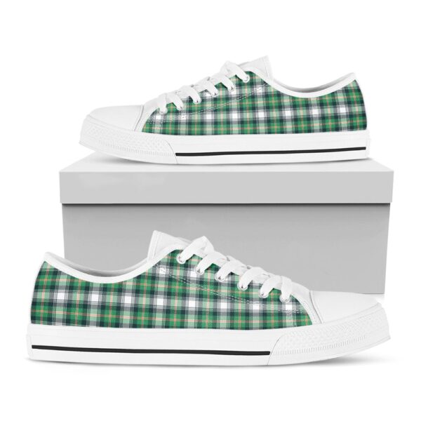 St Patrick’s Day Shoes, Saint Patrick’s Day Tartan Pattern Print White Low Top Shoes, St Patrick’s Day Sneakers