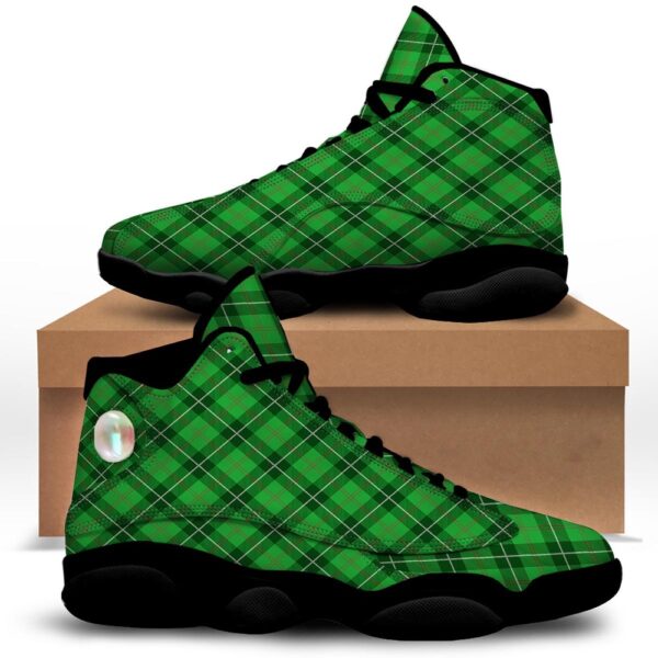 St Patrick’s Day Shoes, Scottish Plaid Saint Patrick’s Day Print Pattern Black Basketball Shoes, St Patrick’s Day Sneakers