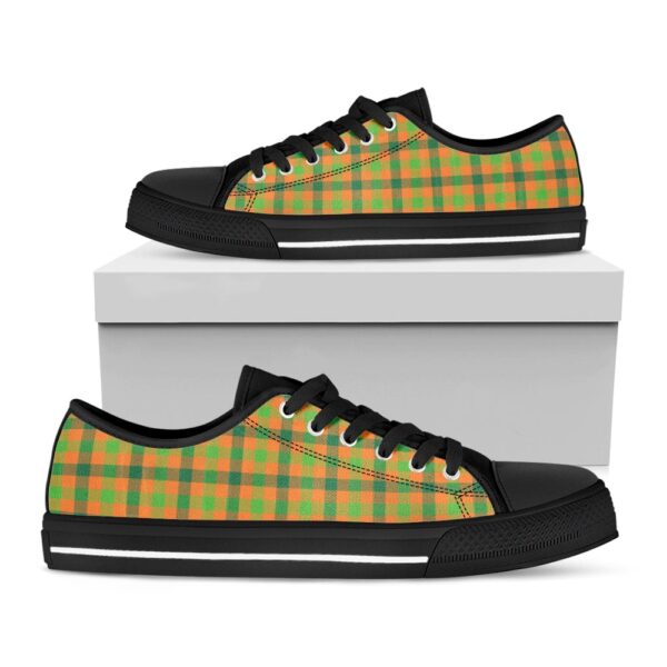 St Patrick’s Day Shoes, Shamrock Plaid Saint Patrick’s Day Print Black Low Top Shoes, St Patrick’s Day Sneakers
