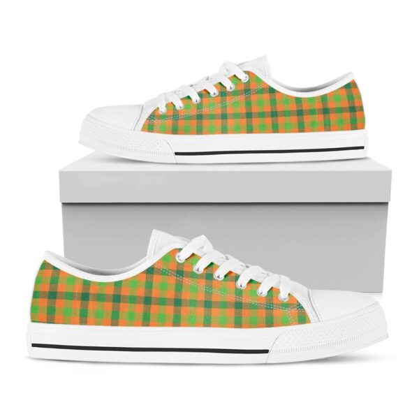 St Patrick’s Day Shoes, Shamrock Plaid Saint Patrick’s Day Print White Low Top Shoes, St Patrick’s Day Sneakers