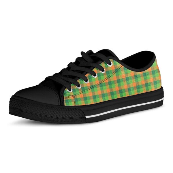 St Patrick’s Day Shoes, Shamrock Plaid St. Patrick’s Day Print Black Low Top Shoes, St Patrick’s Day Sneakers