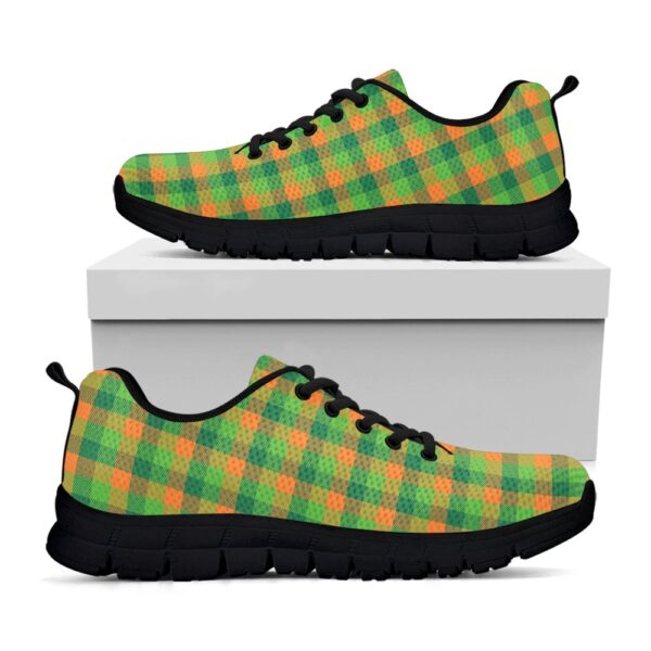 St Patrick’s Day Shoes, Shamrock Plaid St. Patrick’s Day Print Black Running Shoes, St Patrick’s Day Sneakers