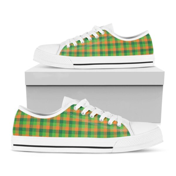 St Patrick’s Day Shoes, Shamrock Plaid St. Patrick’s Day Print White Low Top Shoes, St Patrick’s Day Sneakers