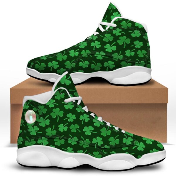 St Patrick’s Day Shoes, Shamrock St. Patrick’s Day Print Pattern White Basketball Shoes, St Patrick’s Day Sneakers