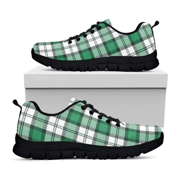 St Patrick’s Day Shoes, Shamrock St. Patrick’s Day Tartan Print Black Running Shoes, St Patrick’s Day Sneakers