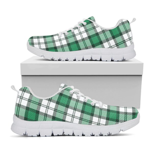 St Patrick’s Day Shoes, Shamrock St. Patrick’s Day Tartan Print White Running Shoes, St Patrick’s Day Sneakers