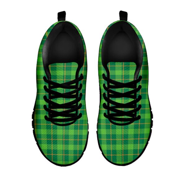 St Patrick’s Day Shoes, Shamrock Tartan St. Patrick’s Day Print Black Running Shoes, St Patrick’s Day Sneakers