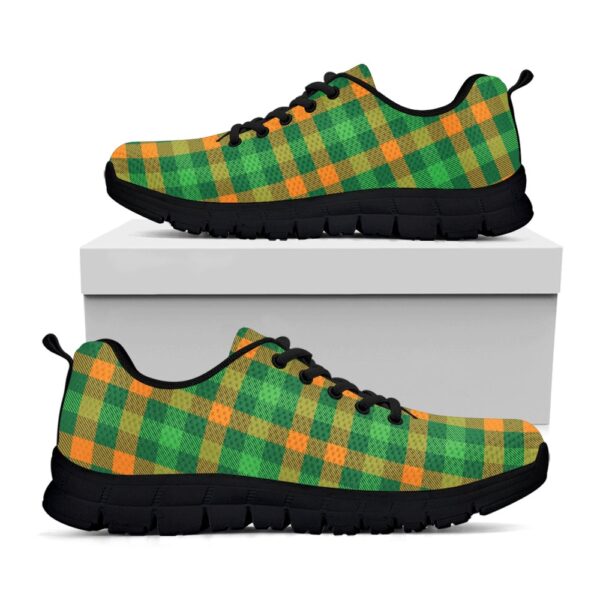 St Patrick’s Day Shoes, St. Patrick’s Day Buffalo Check Print Black Running Shoes, St Patrick’s Day Sneakers