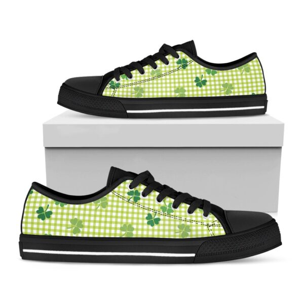 St Patrick’s Day Shoes, St. Patrick’s Day Buffalo Plaid Print Black Low Top Shoes, St Patrick’s Day Sneakers