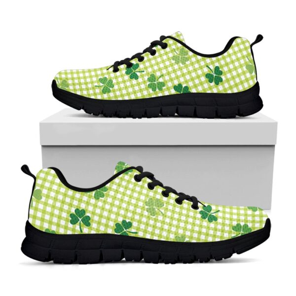 St Patrick’s Day Shoes, St. Patrick’s Day Buffalo Plaid Print Black Running Shoes, St Patrick’s Day Sneakers