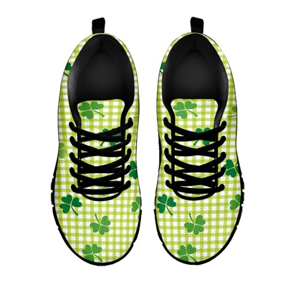 St Patrick’s Day Shoes, St. Patrick’s Day Buffalo Plaid Print Black Running Shoes, St Patrick’s Day Sneakers