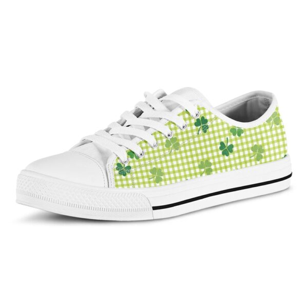 St Patrick’s Day Shoes, St. Patrick’s Day Buffalo Plaid Print White Low Top Shoes, St Patrick’s Day Sneakers