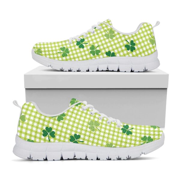 St Patrick’s Day Shoes, St. Patrick’s Day Buffalo Plaid Print White Running Shoes, St Patrick’s Day Sneakers