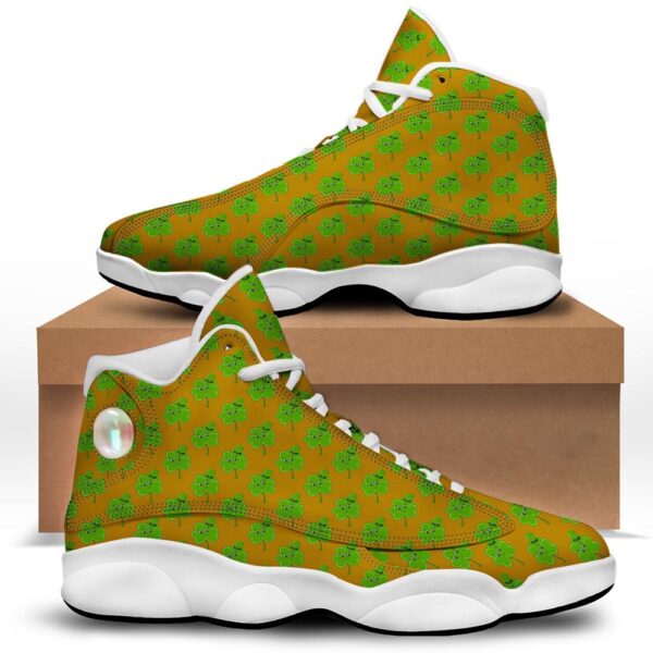 St Patrick’s Day Shoes, St. Patrick’s Day Cute Clover Print White Basketball Shoes, St Patrick’s Day Sneakers