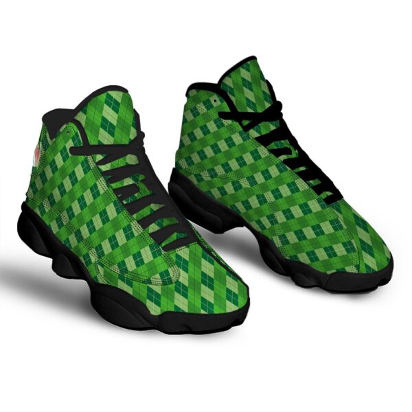 St Patrick’s Day Shoes, St. Patrick’s Day Green Plaid Print Black Basketball Shoes, St Patrick’s Day Sneakers
