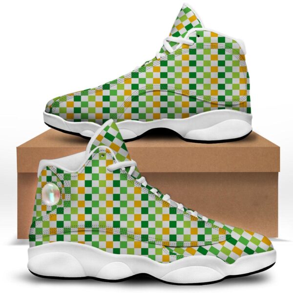 St Patrick’s Day Shoes, St. Patrick’s Day Irish Checkered Print White Basketball Shoes, St Patrick’s Day Sneakers