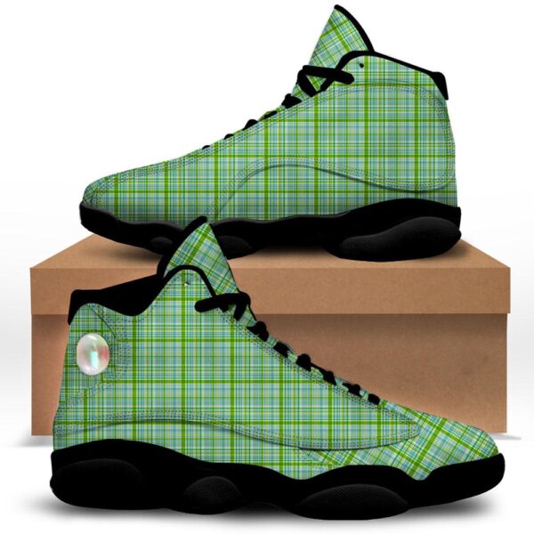 St Patrick’s Day Shoes, St. Patrick’s Day Irish Plaid Print Black Basketball Shoes, St Patrick’s Day Sneakers