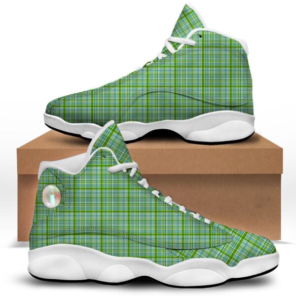 St Patrick’s Day Shoes, St. Patrick’s Day Irish Plaid Print White Basketball Shoes, St Patrick’s Day Sneakers