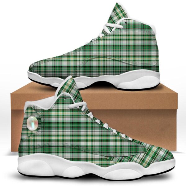 St Patrick’s Day Shoes, St. Patrick’s Day Irish Tartan Print White Basketball Shoes, St Patrick’s Day Sneakers
