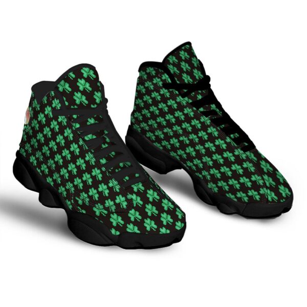 St Patrick’s Day Shoes, St. Patrick’s Day Pixel Clover Print Pattern Black Basketball Shoes, St Patrick’s Day Sneakers