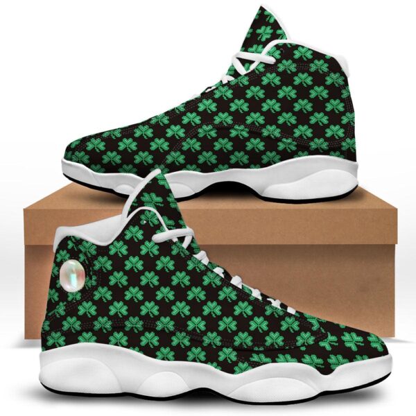 St Patrick’s Day Shoes, St. Patrick’s Day Pixel Clover Print Pattern White Basketball Shoes, St Patrick’s Day Sneakers