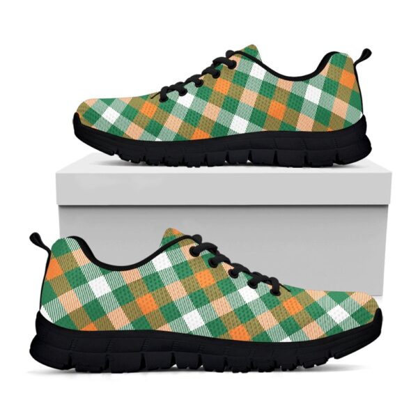 St Patrick’s Day Shoes, St. Patrick’s Day Plaid Pattern Print Black Running Shoes, St Patrick’s Day Sneakers