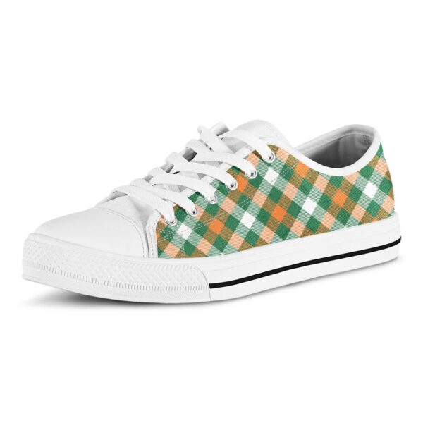 St Patrick’s Day Shoes, St. Patrick’s Day Plaid Pattern Print White Low Top Shoes, St Patrick’s Day Sneakers