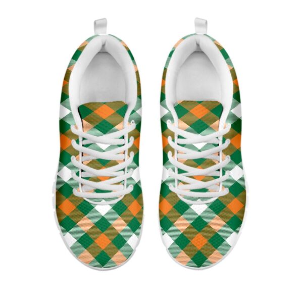 St Patrick’s Day Shoes, St. Patrick’s Day Plaid Pattern Print White Running Shoes, St Patrick’s Day Sneakers