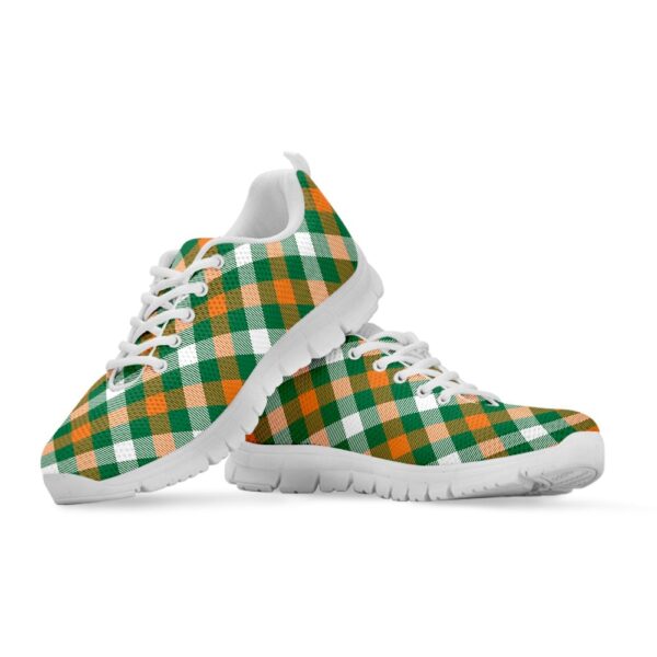 St Patrick’s Day Shoes, St. Patrick’s Day Plaid Pattern Print White Running Shoes, St Patrick’s Day Sneakers