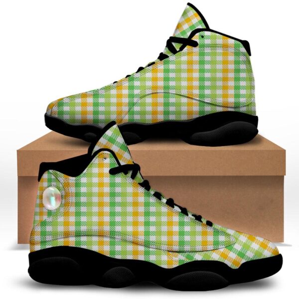 St Patrick’s Day Shoes, St. Patrick’s Day Plaid Print Black Basketball Shoes, St Patrick’s Day Sneakers