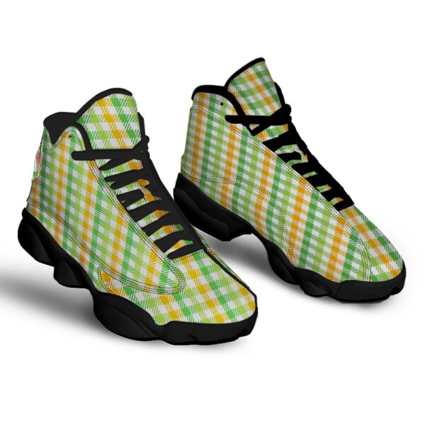 St Patrick’s Day Shoes, St. Patrick’s Day Plaid Print Black Basketball Shoes, St Patrick’s Day Sneakers