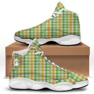St Patrick s Day Shoes St. Patrick s Day Plaid Print White Basketball Shoes St Patrick s Day Sneakers 1 enlesd.jpg