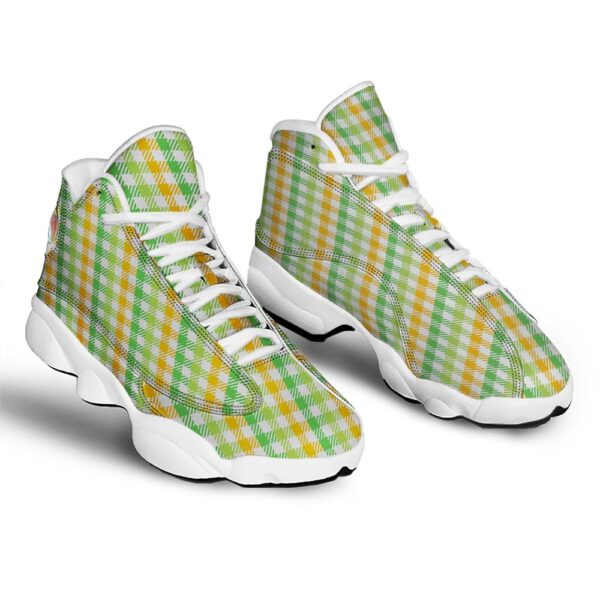 St Patrick’s Day Shoes, St. Patrick’s Day Plaid Print White Basketball Shoes, St Patrick’s Day Sneakers