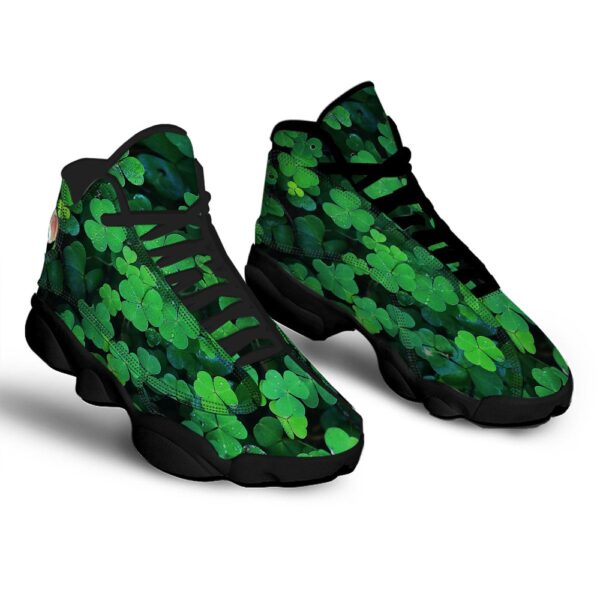 St Patrick’s Day Shoes, St. Patrick’s Day Shamrock Clover Print Black Basketball Shoes, St Patrick’s Day Sneakers