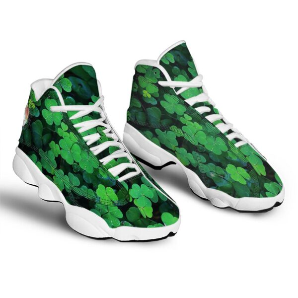 St Patrick’s Day Shoes, St. Patrick’s Day Shamrock Clover Print White Basketball Shoes, St Patrick’s Day Sneakers