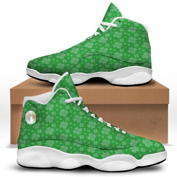 St Patrick’s Day Shoes, St. Patrick’s Day Shamrock Leaf Print Pattern White Basketball Shoes, St Patrick’s Day Sneakers