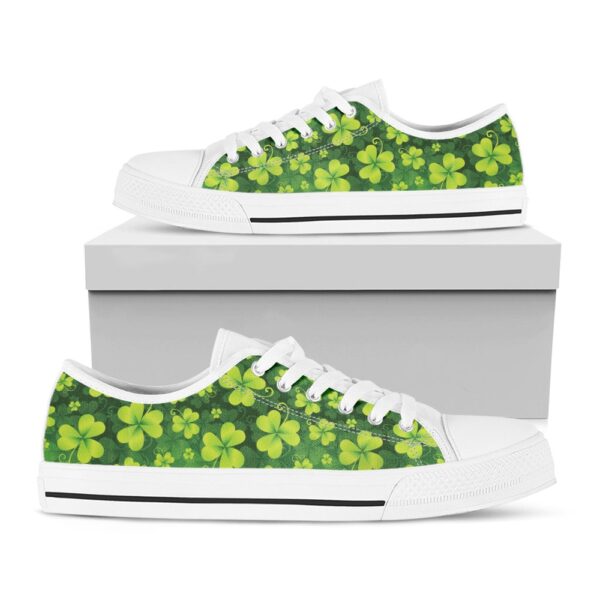St Patrick’s Day Shoes, St. Patrick’s Day Shamrock Pattern Print White Low Top Shoes, St Patrick’s Day Sneakers