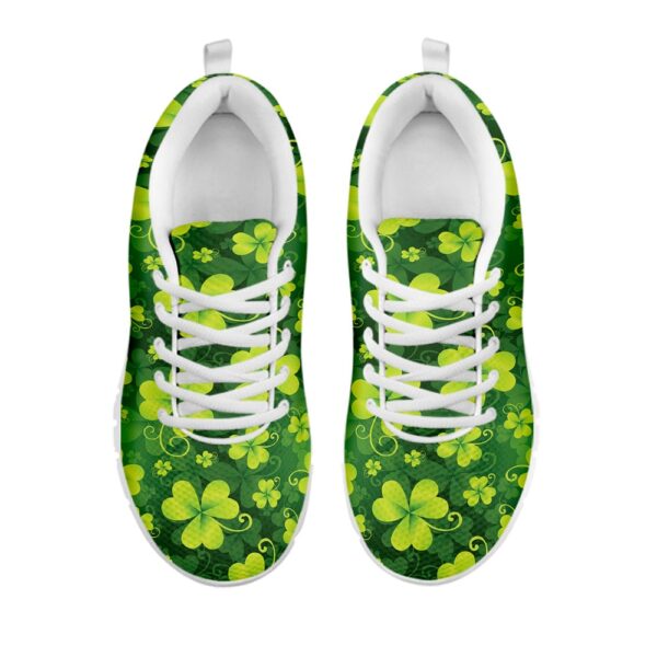 St Patrick’s Day Shoes, St. Patrick’s Day Shamrock Pattern Print White Running Shoes, St Patrick’s Day Sneakers
