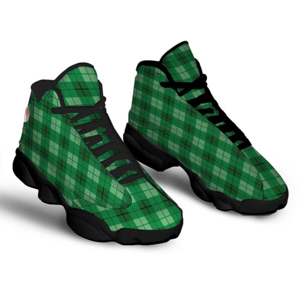 St Patrick’s Day Shoes, St. Patrick’s Day Shamrock Plaid Print Pattern Black Basketball Shoes, St Patrick’s Day Sneakers