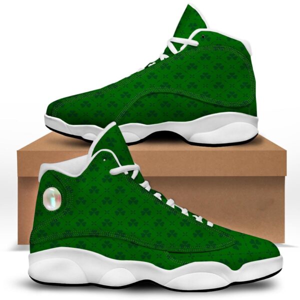 St Patrick’s Day Shoes, St. Patrick’s Day Shamrock Print Pattern White Basketball Shoes, St Patrick’s Day Sneakers