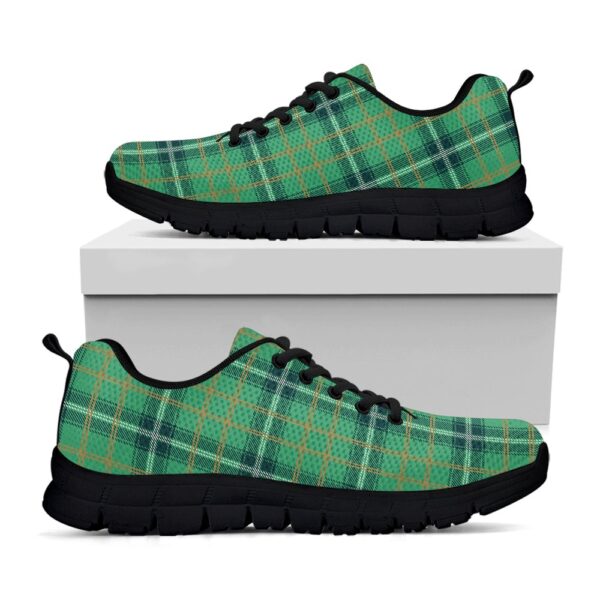 St Patrick’s Day Shoes, St. Patrick’s Day Tartan Pattern Print Black Running Shoes, St Patrick’s Day Sneakers