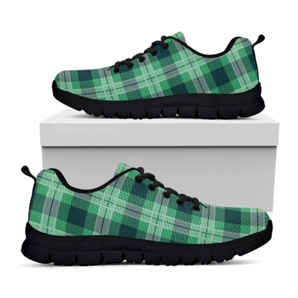 St Patrick’s Day Shoes, St. Patrick’s Day Tartan Print Black Running Shoes, St Patrick’s Day Sneakers