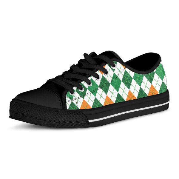 St Patrick’s Day Shoes, St Patrick’s Day Argyle Pattern Print Black Low Top Shoes, St Patrick’s Day Sneakers