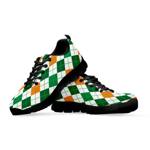 St Patrick’s Day Shoes, St Patrick’s Day Argyle Pattern Print Black Running Shoes, St Patrick’s Day Sneakers