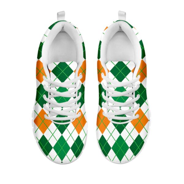 St Patrick’s Day Shoes, St Patrick’s Day Argyle Pattern Print White Running Shoes, St Patrick’s Day Sneakers