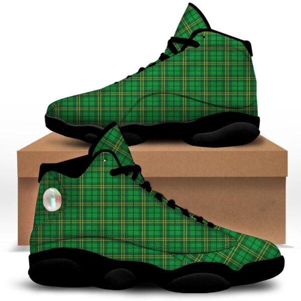 St Patrick’s Day Shoes, Tartan Saint Patrick’s Day Print Black Basketball Shoes, St Patrick’s Day Sneakers
