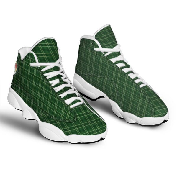 St Patrick’s Day Shoes, Tartan Saint Patrick’s Day Print Pattern White Basketball Shoes, St Patrick’s Day Sneakers